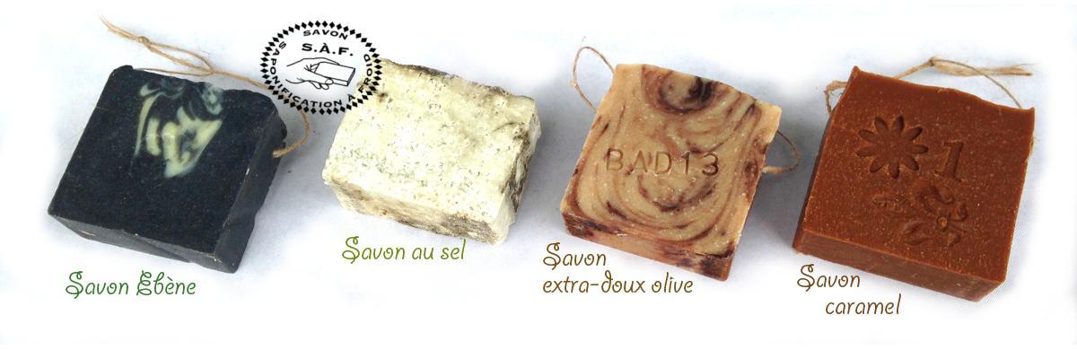 Savon Ebène, Savon au sel, Savon extra-doux olive, Savon Caramel